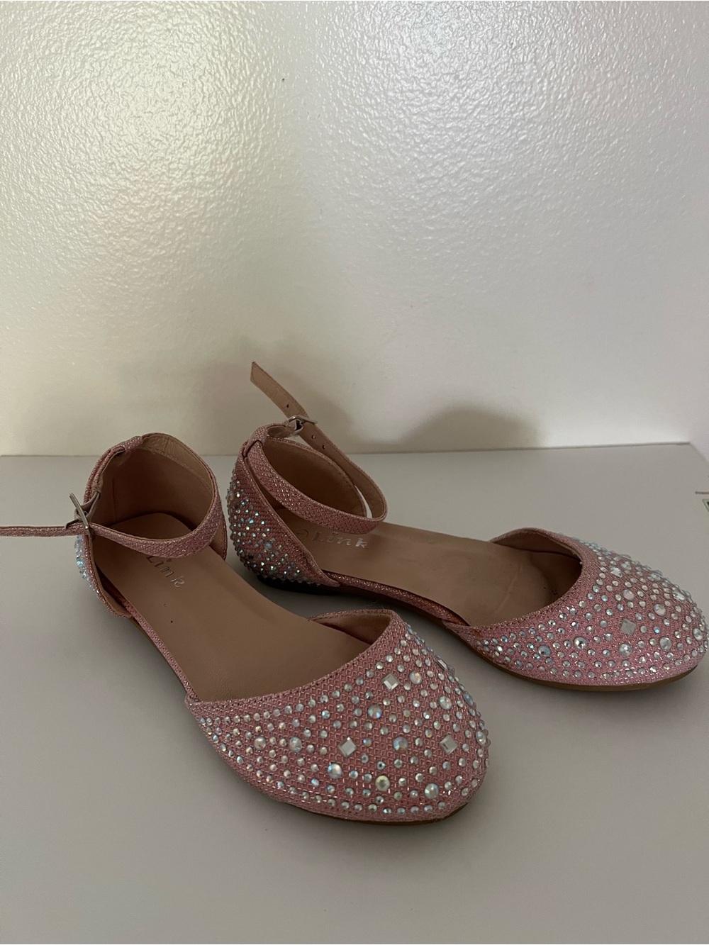 Link Pink Crystal-Embellished Ankle-Strap Flats for Kids